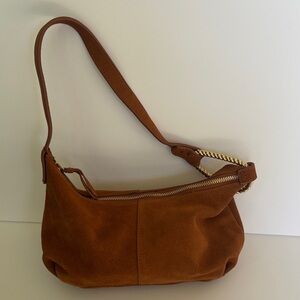 Zara Tan Suede Shoulder Bag with Gold Chain